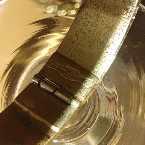 Vintage Whiting Davis Gold Tone Hinged Bangle Bracelet Safety Chain Unique - Picture 4 of 9